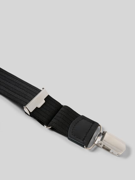 Produktfoto, Längenverstellbare Hosenträger in Y-Form von Willen für Herren, schwarzer Material-Mix mit Stretch-Anteil, Breite 3,5 cm, silberfarbene Metallclips