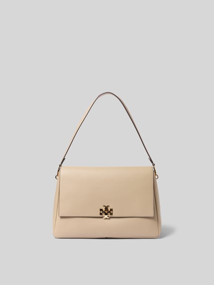 Productfoto, Shoulder Bag met Logo-Detail van Tory Burch in beige, logodetail, afneembare schouderband, magneetsluiting, hoofdvak met overslag, binnenvak met ritssluiting, breedte 33 cm, lengte 23 cm, diepte 13 cm