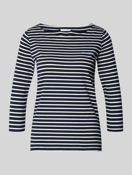 Productfoto, Regular Fit 3/4-Shirt aus Baumwoll-Mix van Tom Tailor met allover gestreept patroon, opdruk, U-boot hals, katoenmengsel