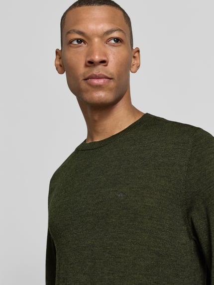 Fynch-Hatton sweter z dzianiny o kroju regular fit z wełny z okrągłym dekoltem Khaki 3