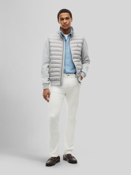 Tommy Hilfiger kardigan rozpinany o kroju regular fit z pikowaną wstawką z mieszanki bawełny Jasnoszary melanż 1