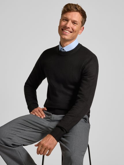 Casual Friday Sweter z dzianiny o kroju regular fit z okrągłym dekoltem model ‘Heine’ Czarny 3