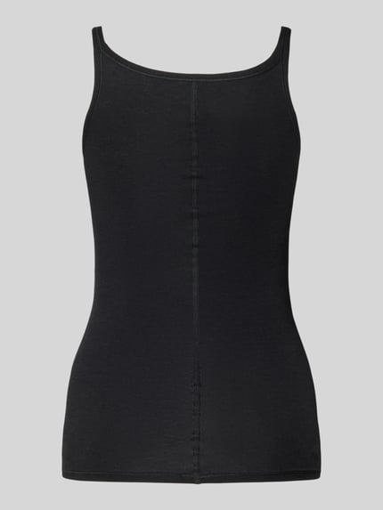 Produktfoto, Trägertop met U-hals van Schiesser, viscosemix met stretch, nauwsluitend model, spaghettibandjes, zwart.