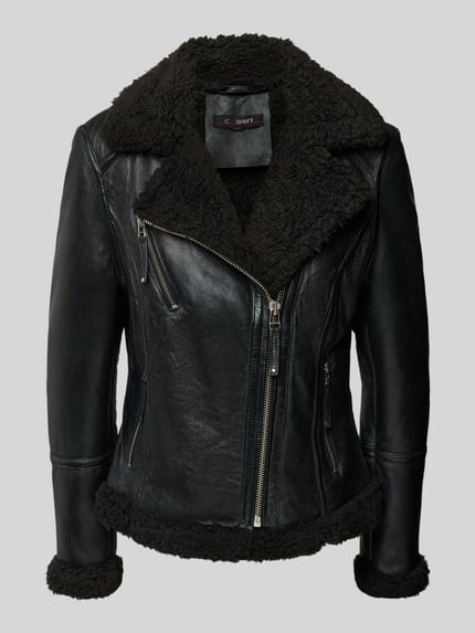 Cabrini Bikerjack van lamsleer met ritszakken Zwart - 2