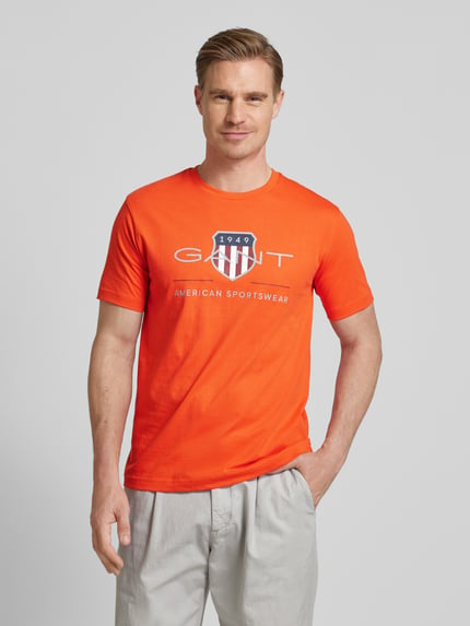 GANT T-shirt met labelprint, model 'ARCHIVE' Oranje - 4