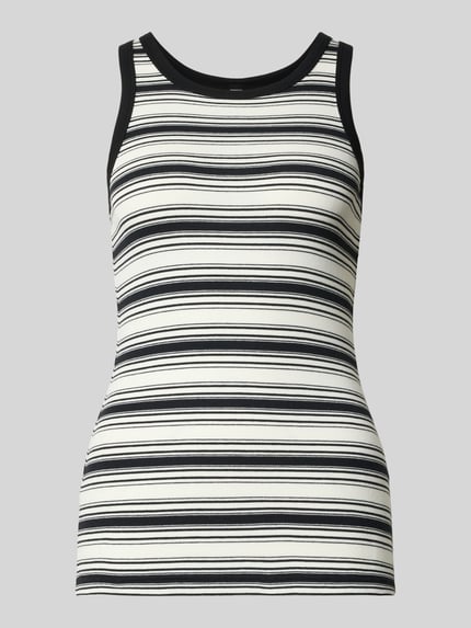 Produktfoto, tanktop met zwarte en witte horizontale strepen, nauwsluitend, mix van katoen en elastaan, model 'ALEXO' van Samsøe Samsøe, dames