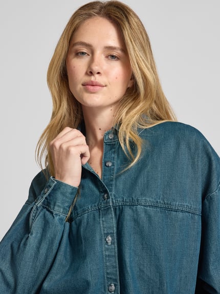 American Vintage Relaxed Fit Jeansbluse mit Hemdblusenkragen Modell 'OZYR' Blau 3