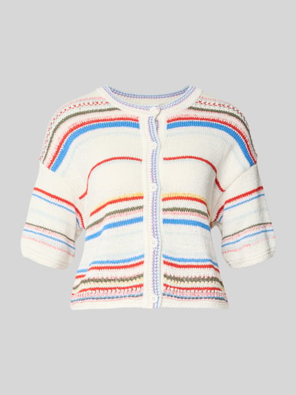 Produktfoto, gebreid jack uit katoenmix met 1/2-mouwen van Oui in all-over look, ronde hals, knoopsluiting, regular fit, wit meerkleurig