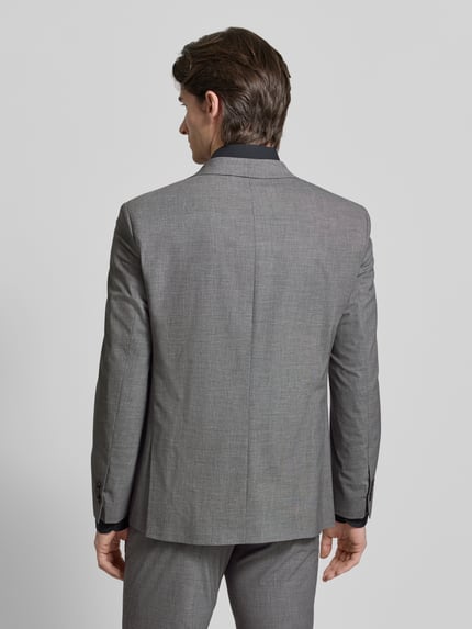 Männermodel trägt graue Regular Fit Anzugjacke mit Viskose-Anteil von HECHTER PARIS, elastischer Material-Mix, Ganzkörperansicht Rückansicht.