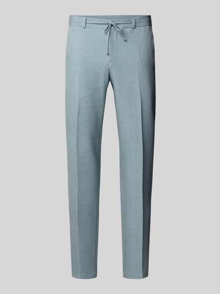 Produktfoto, hellblaue Hose mit Bügelfalten und Schnürung, Modell 'SpartaFlex' von Zuitable aus Material-Mix mit Viskose-Anteil, Slim-Fit