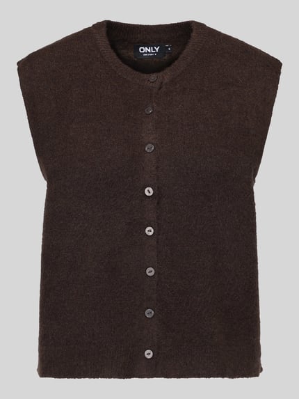 Produktfoto, brauner Regular Fit Pullunder mit einreihiger Knopfleiste Modell 'SIMONI' von ONLY, Damen Pullover von ONLY, glatte Textur