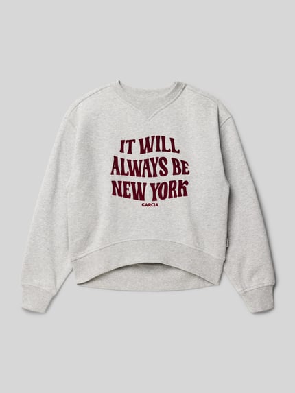 Garcia Sweatshirt met statementprint en ronde hals Middengrijs gemêleerd - 1