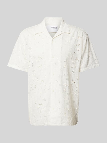 Selected Freizeithemd mit Lochstickerei Modell 'JAX' Weiss 2
