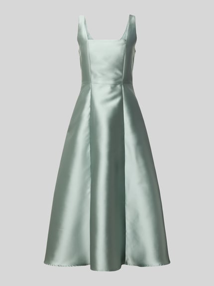 Produktfoto, Cocktailkleid mit Karree-Ausschnitt van Swing, getailleerde pasvorm, midi-jurk, ritssluiting, ruglengte maat 36: 125 cm, borstwijdte maat 36: 34 cm, glanzende lichtgroene stof, glad oppervlak, lichte A-lijn
