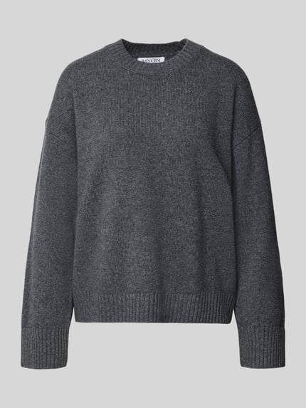 Produktfoto, dunkelgrauer Regular Fit Pullover aus Woll-Mix mit Kaschmir-Anteil von MYON, Strick-Optik, Rundhalsausschnitt, glatte Textur