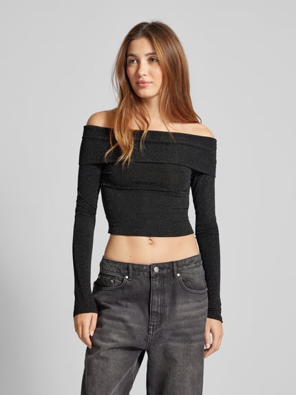 REVIEW X GNO Slim Fit Langarmshirt mit Carmen-Ausschnitt Black 4