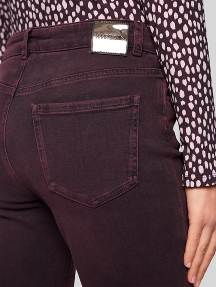 Marc Cain High Waist Slim Fit Jeans mit Fransensaum Bordeaux 5