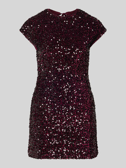 Produktfoto, Minikleid mit Pailletten Modell 'XWILL' von Mango, samtige Textur, figurbetonter Schnitt, dunkles Rot, Rückenschnürung