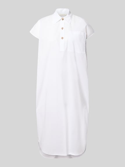 Produktfoto, Knielanges Hemdblusenkleid mit kurzer Knopfleiste von Christian Berg Woman aus puur katoen in wit, loose fit, borstzak, afgeronde zoom, verlengde rug, knielengte, overhemdkraag