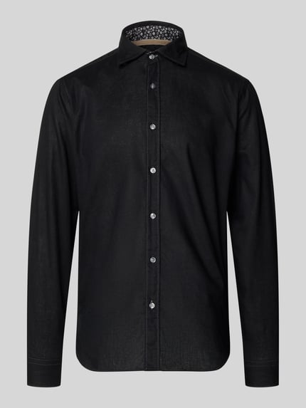 FIL NOIR Regular Fit Business-Hemd aus Leinen-Baumwoll-Mix Modell 'ROMA' Black 2