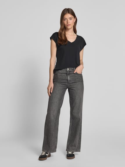 VERO MODA T-shirt z dekoltem w serek model ‘FILLI’ Czarny 1