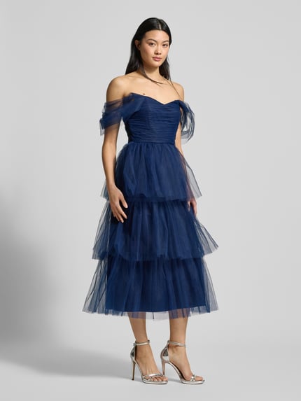 Lace & Beads Abendkleid im Stufen-Look Marine 1