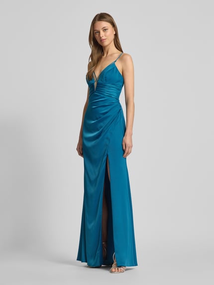 LUXUAR FASHION Avondjurk met plooien opzij Oceaanblauw - 1