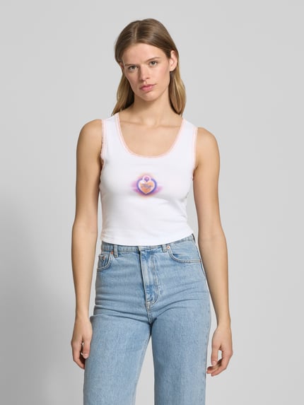 HUGO Blue Crop Top mit Label-Print Modell 'Delarina' Weiss 4