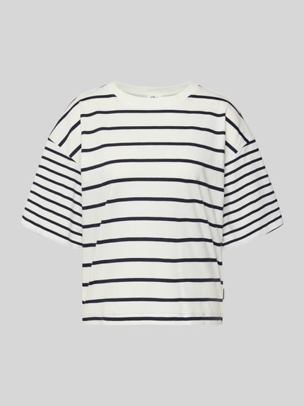 Produktfoto, Oversized T-Shirt aus reiner Baumwolle von s.Oliver RED LABEL, biały z granatowymi paskami, krój oversize, jersey, dekolt okrągły