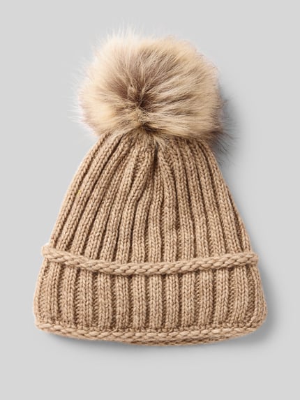 Kurt Beines Gebreide muts met wol en pompon Taupe - 1