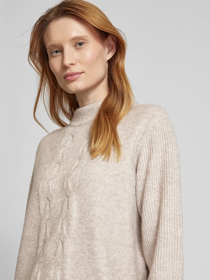 Street One Sweter z dzianiny z prążkowanymi wykończeniami Piaskowy 3
