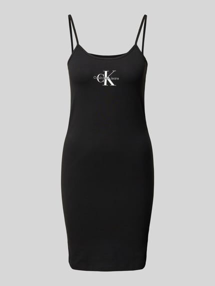 Calvin Klein Jeans Sukienka mini z logo i cienkimi ramiączkami Czarny 2