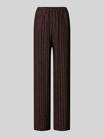 Produktfoto, Stoffhose mit elastischem Bund von ZABAIONE in dunklem Braun mit schimmernder Oberfläche, lockerem Schnitt, glatter Textur.