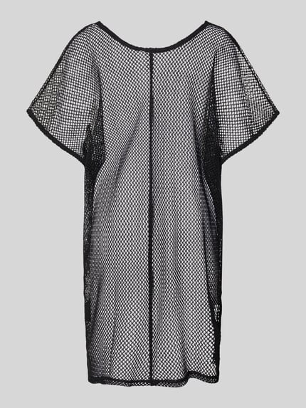 Produktfoto, Oversized T-Shirt mit Baumwoll-Anteil Modell 'KADY' von Pieces, schwarz, semitransparentes Mesh mit feinem Rautenmuster.