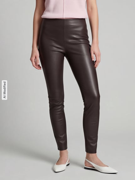 Raffaello Rossi Slim fit kunstleren broek van viscosemix model 'RESA' Donkerbruin - 4
