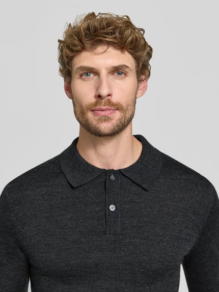 Christian Berg Men Regular Fit Poloshirt aus Woll-Mix Anthrazit Melange 3