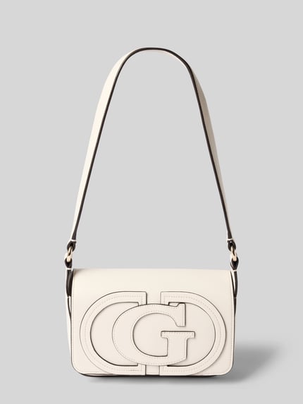 Produktfoto, Shoulder Bag mit Logo-Detail Model 'Ruby' van GUESS, Leerlook in crème, magneetsluiting, 20x14x6 cm, schouderband 60 cm