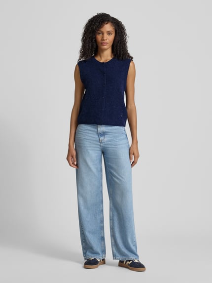 MOS MOSH mouwloos vest van Mix van wol en alpaca met Ronde hals Marineblauw - 1