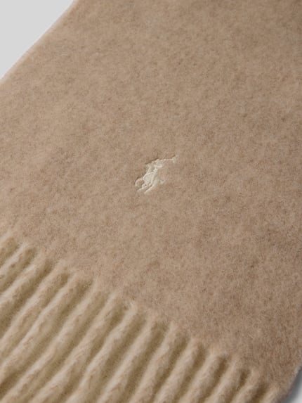 Produktfoto, beżowy szal z mieszanki wełny o miękkiej teksturze i haftowanym logo, Schal aus Woll-Mix od Polo Ralph Lauren