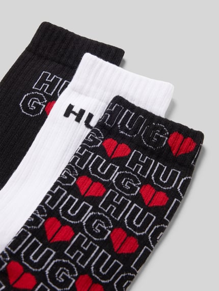 Produktfoto, Socken aus Baumwoll-Mix im 3er-Pack Modell 'VALENTINE' von HUGO, unifarben und Allover-Muster, Logo-Print, elastischer Bund