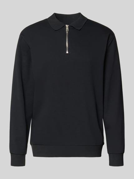 Produktfoto, Sweatshirt mit Polokragen und Reißverschluss von Lindbergh, Herren, Baumwoll-Mix, Regular-Fit, dunkle Farbe, glatte Textur