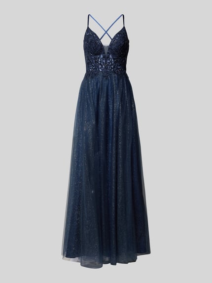 LUXUAR FASHION Getailleerde avondjurk met siersteentjes Donkerblauw - 2