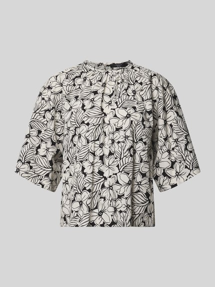 Produktfoto, Loose Fit Bluse aus reiner Baumwolle von Weekend Max Mara, Optik:Allover-Muster, feine Webstruktur, schwarz-weiß, Kurzarm
