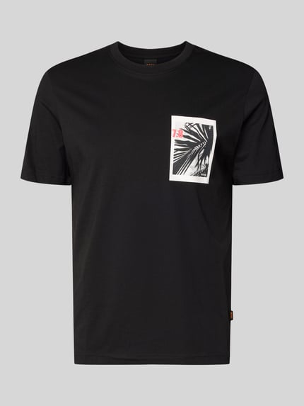 Produktfoto, Regular Fit T-Shirt aus reiner Baumwolle Modell 'TE_BOARD' von BOSS Orange, czarny, unikatowa faktura jersey, nadruk foto, naszywka z logo
