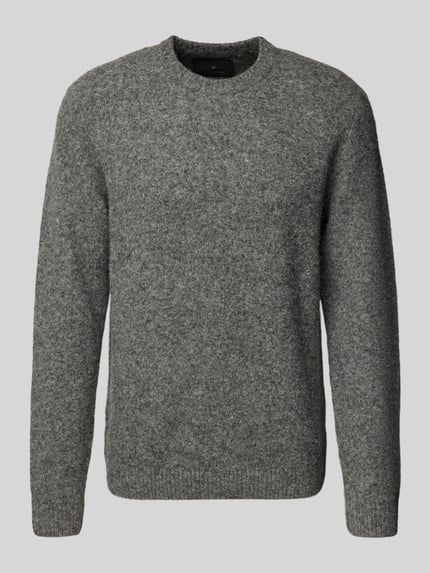 Produktfoto, grauer Herren Strickpullover mit gerippten Abschlüssen Modell 'BLASIMON' von Jack & Jones Premium, Material-Mix mit Woll-Anteil, lockerer Schnitt, Rundhalsausschnitt.