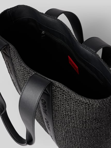 Produktfoto, Henkeltasche in Bast-Optik Modell 'BECKY' von HUGO, czarna, jednolita, faktura tkana, główna komora z kieszenią wewnętrzną
