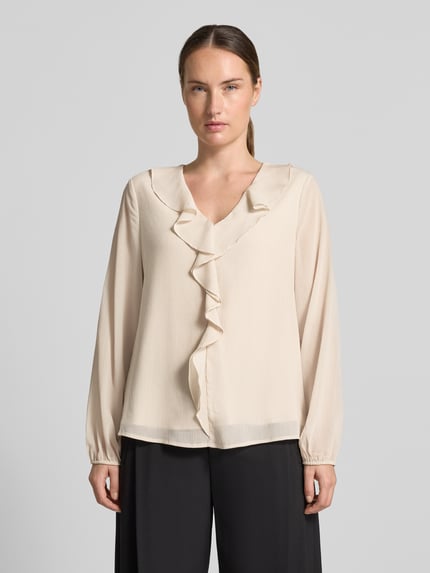 s.Oliver BLACK LABEL Regular Fit Langarmbluse in Crêpe-Optik Beige 4