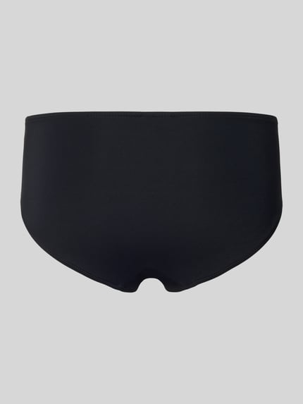 Produktfoto, Bikini-Slip mit Raffungen von Seafolly in Schwarz, glatte Oberfläche, körpernaher Schnitt, Material-Mix mit Stretch-Anteil.