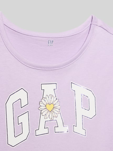 Produktfoto, Regular Fit Kleid mit Logo-Print von GAP aus bawełna w kolorze lila z nadrukiem z logo, okrągły dekolt, dziecięcy rozmiar 116, długość tyłu 61 cm