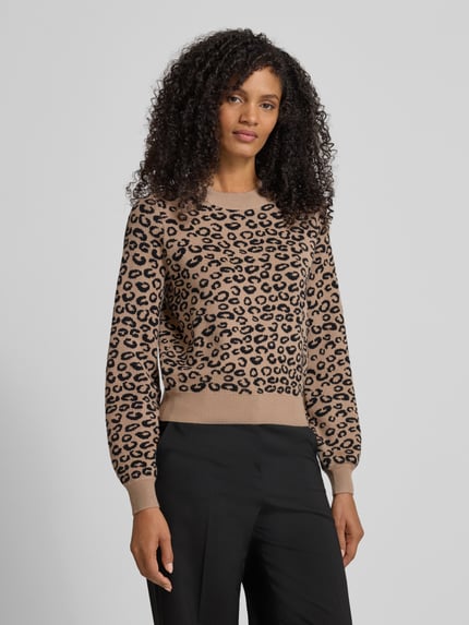 VERO MODA Sweter z dzianiny o kroju regular fit z mieszanki wiskozy model ‘NANCY’ Beżowy melanż 4